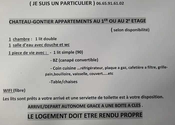 Appart entier 1 ch à ch-gontier 1er ou 2eme étage